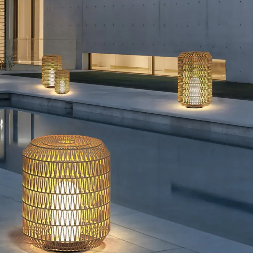 Woven Rattan Floor Lamp Outdoor Lantern Lights