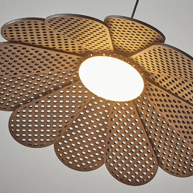 Petal-Shaped Wooden Pendant Light