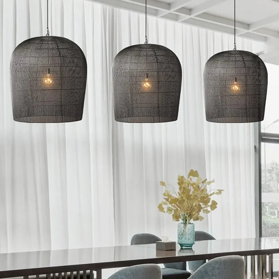 Woven Bell-Shaped Translucent Pendant Light