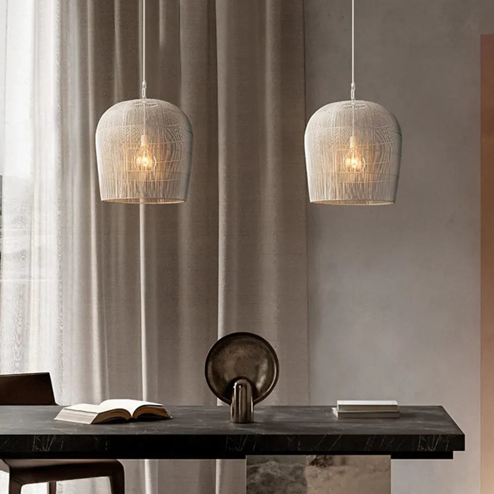 Woven Bell-Shaped Translucent Pendant Light