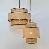 Multi Level Cylinder Rattan Vintage Pendant Light