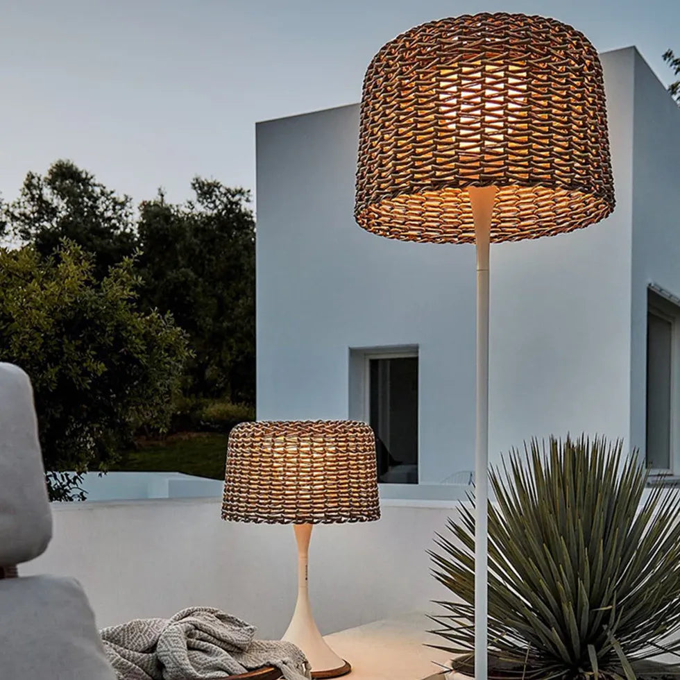 Hand Woven Rattan Outdoor Solar Floor Lamp