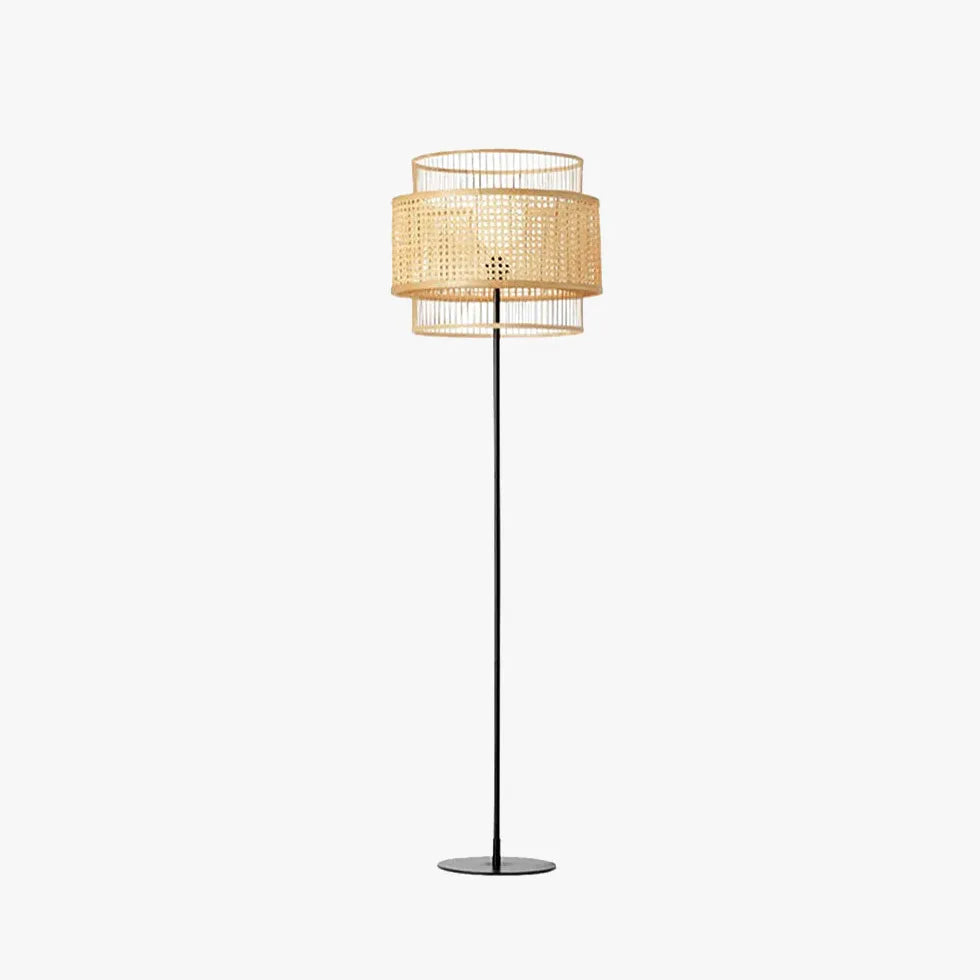 Dual Cylindrical Wicker Minimalist Floor Lamp