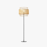 Dual Cylindrical Wicker Minimalist Floor Lamp