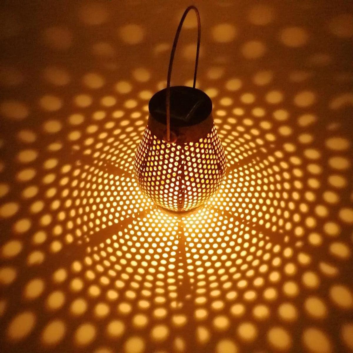 Outdoor Solar Lantern Light for Patio with Hollow Iron Design