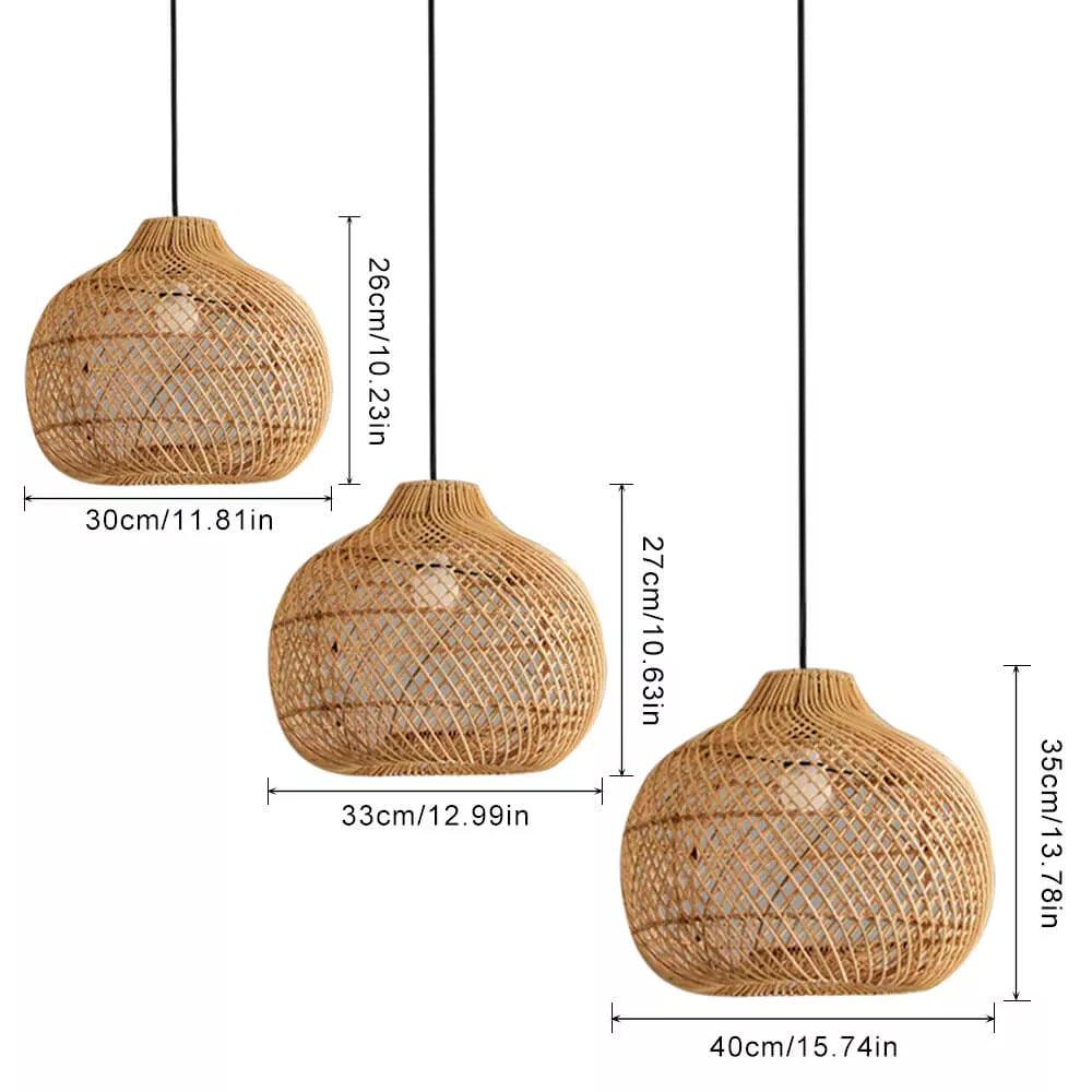 Chinese Bamboo Woven Pendant Light Over Dining Table