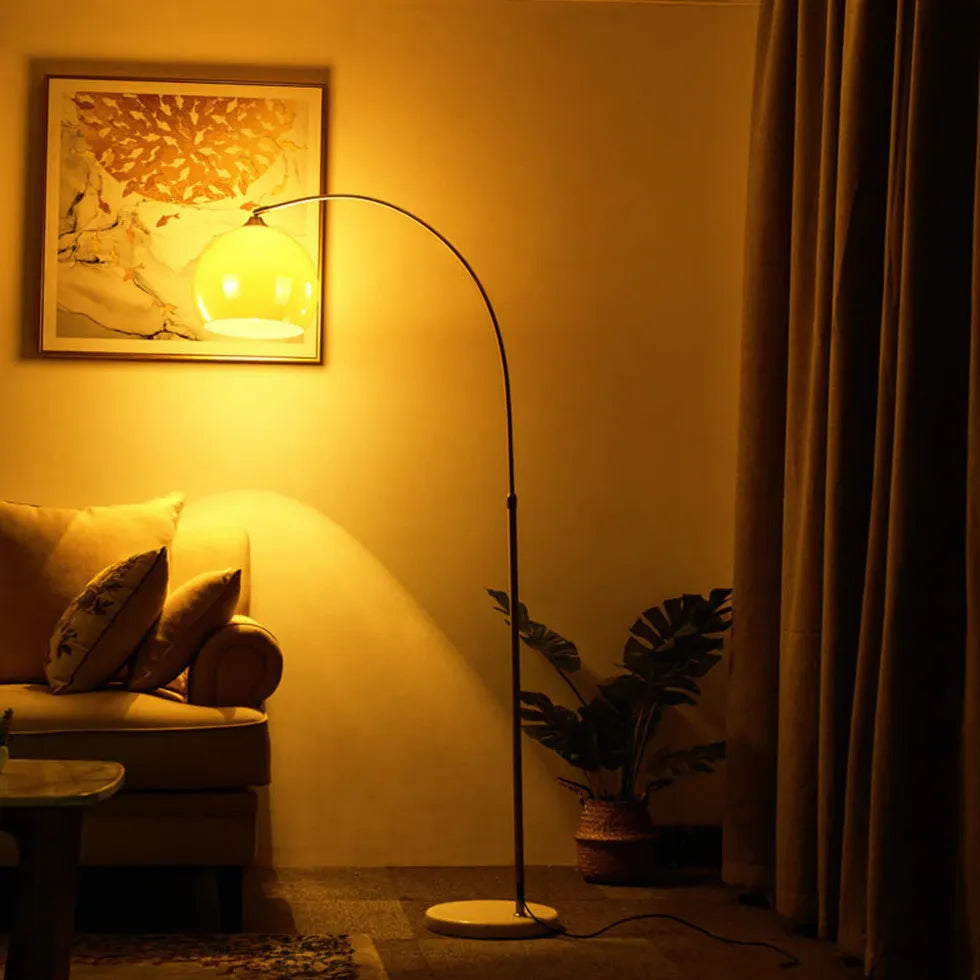 Orange Sphere Modern Arc Floor Lamp