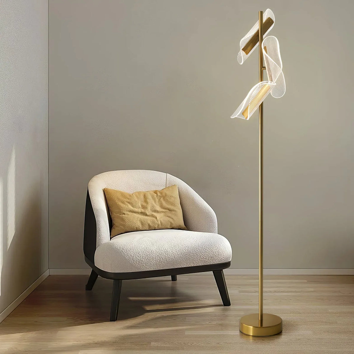 Three-Headed Transparent Wavy Modern Floor Lamp