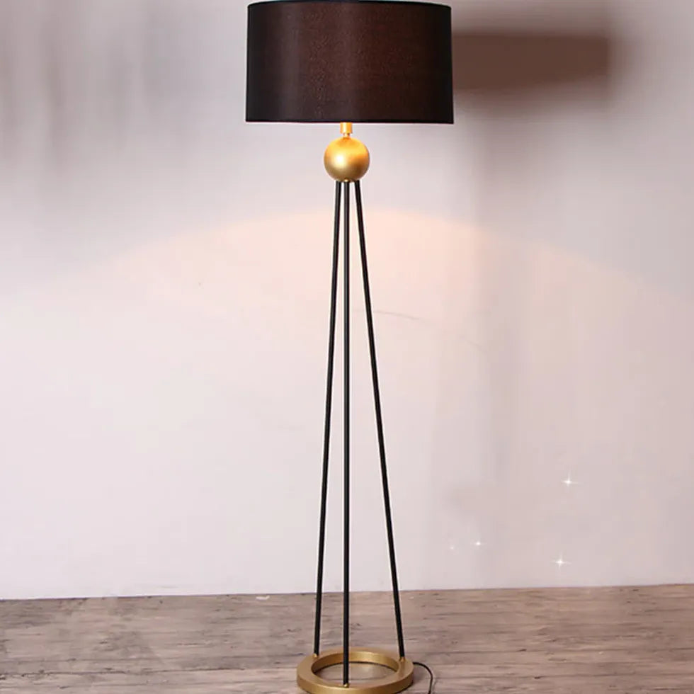 Black Brown Cylindrical Tripod Modern Floor Lamp