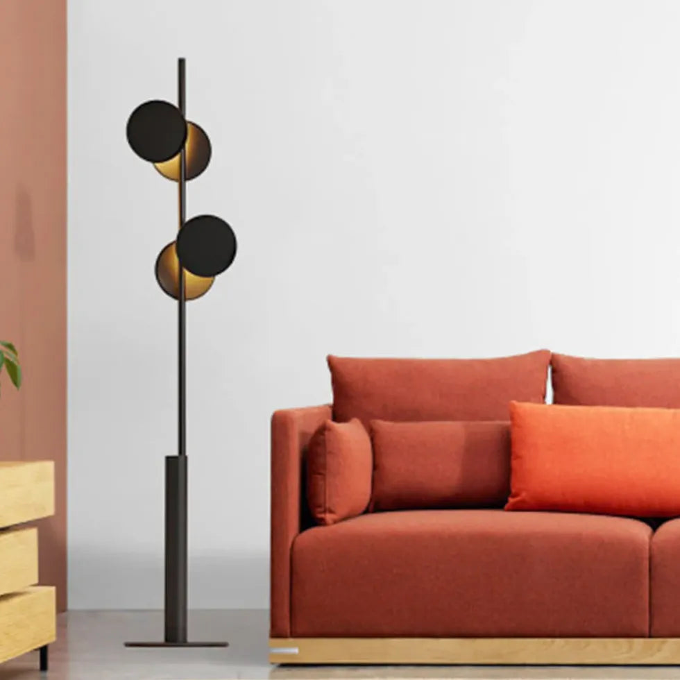 Two-Light Black Matte Disc Floor Lamp