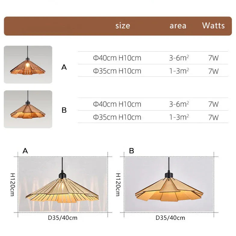 Iron Umbrella Kitchen Wooden Pendant Light