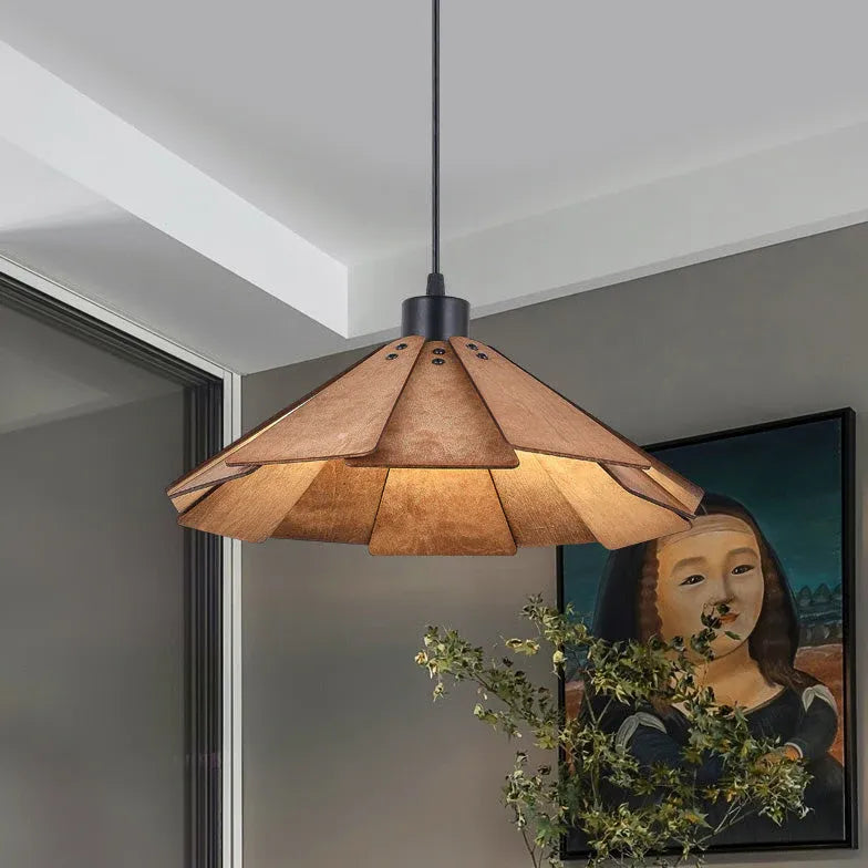 Iron Umbrella Kitchen Wooden Pendant Light