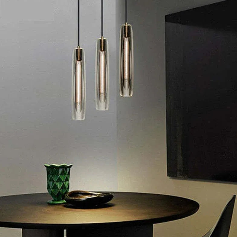 Long cylindrical glass modern pendant lights