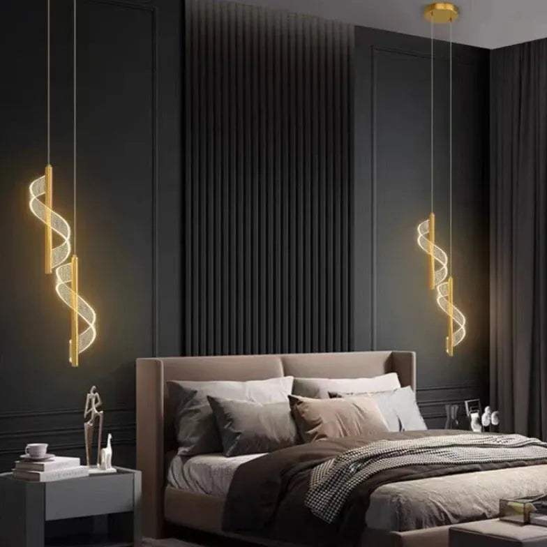 Streamline Spiral Bedroom Gold Pendant Light