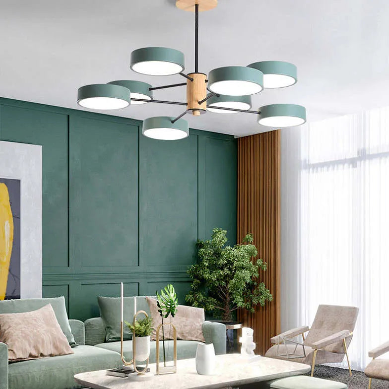 Round Plate Multi-Head Radiating Chandelier for Living Room