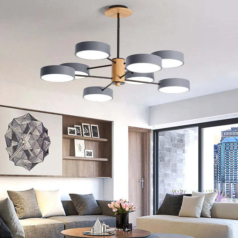 Round Plate Multi-Head Radiating Chandelier for Living Room