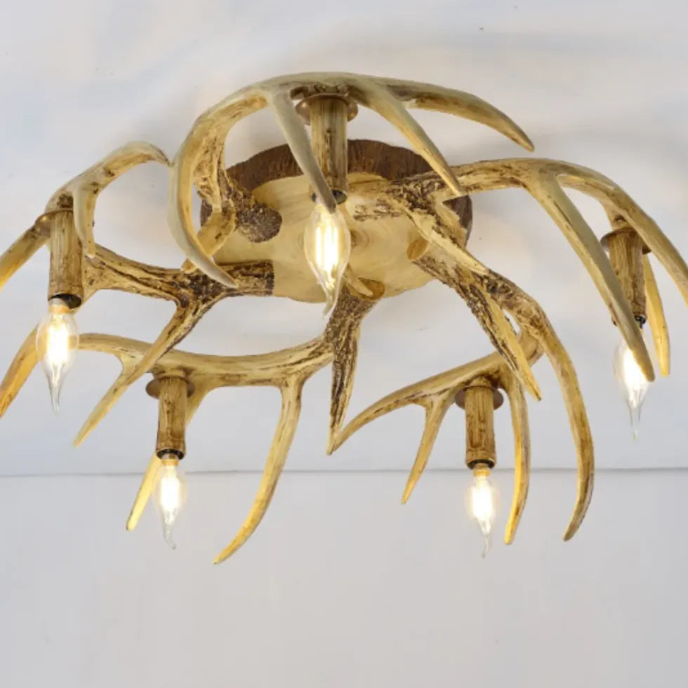 Faux Antler Wooden Multi-Light Vintage Chandelier