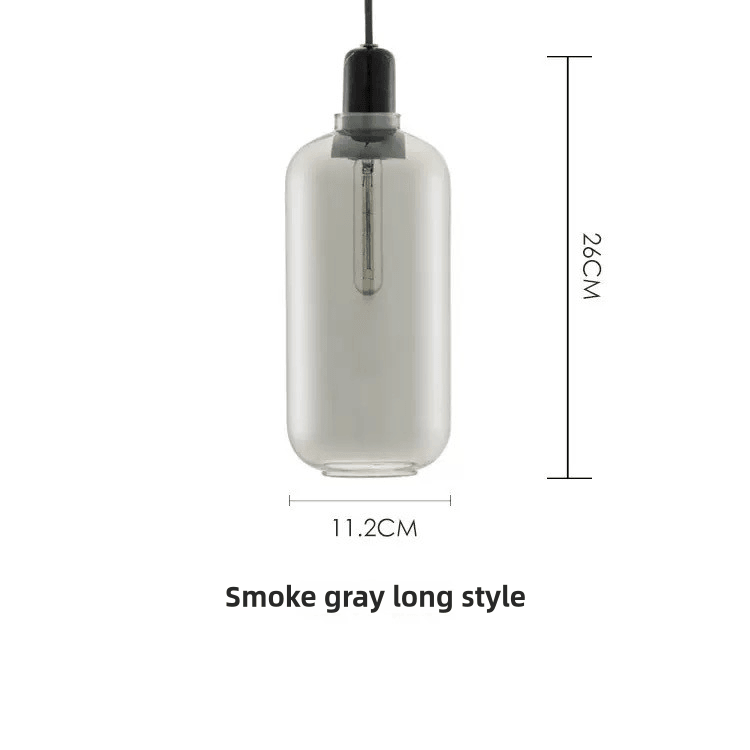 Smoke Grey Transparent Glass Cylindrical Pendant Light - Clowas