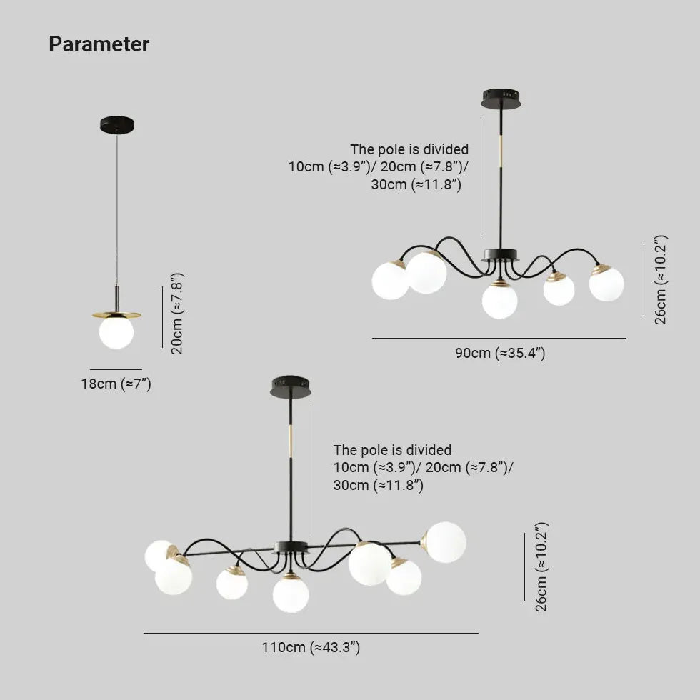 Streamlined Black Frame Kitchen Sphere Chandelier