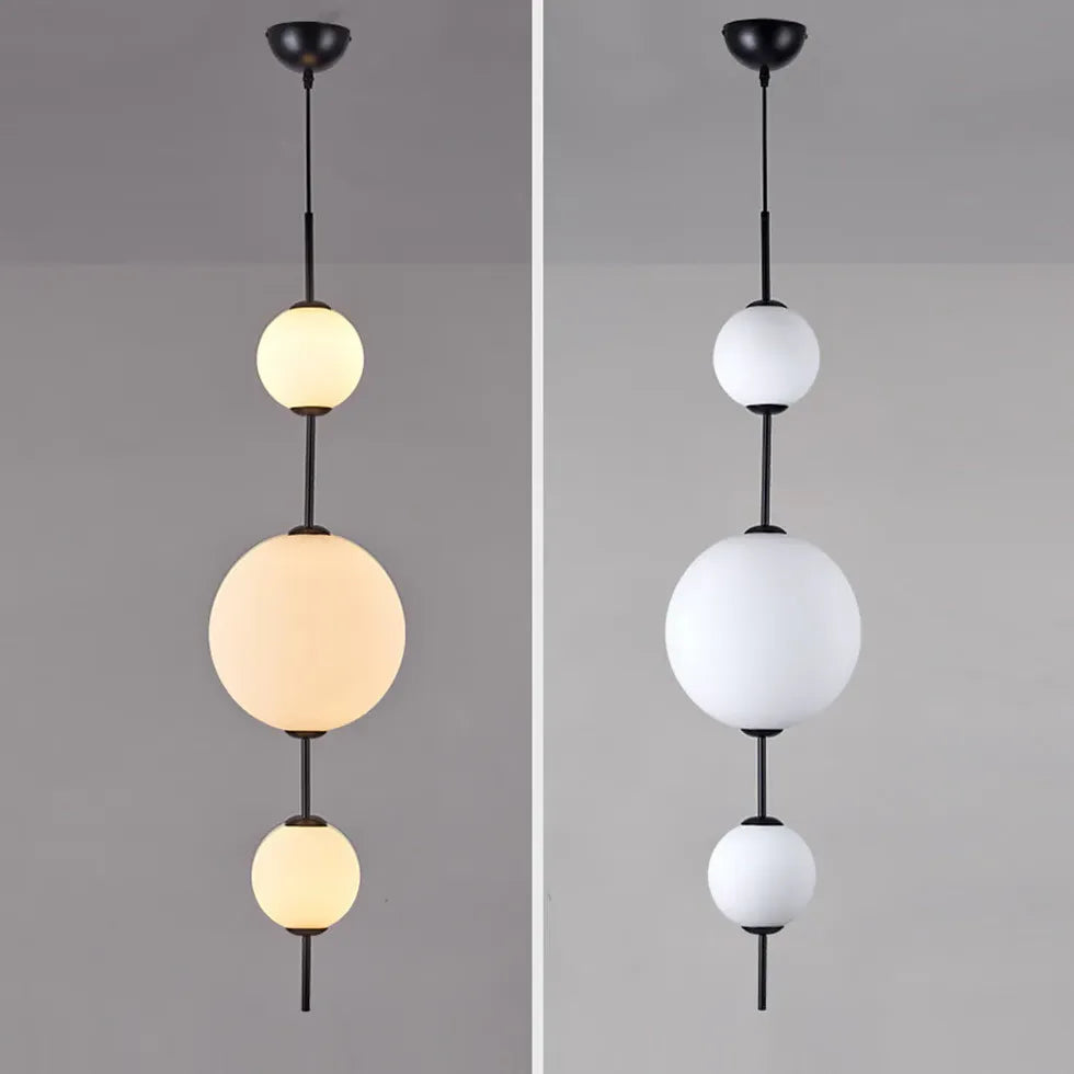 White Glass Ball Linear Minimalist Pendant Light