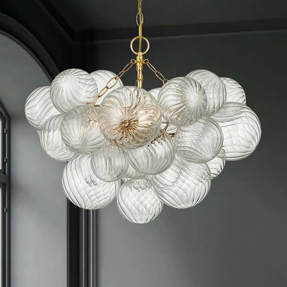 Transparent Glass Spherical Multi-Light Branch Chandelier