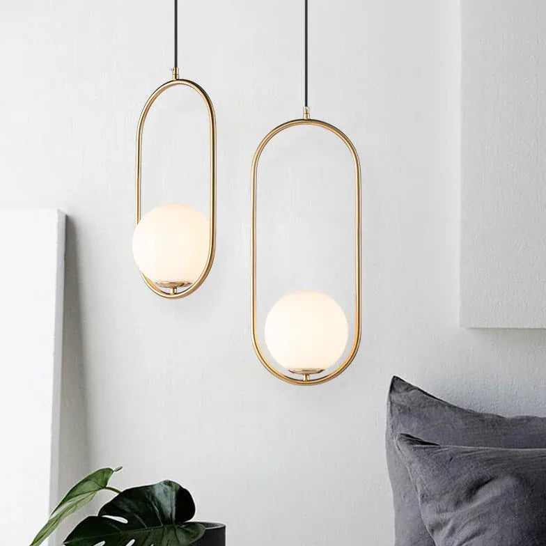 Oval Metal White Ball Minimalist Pendant Light