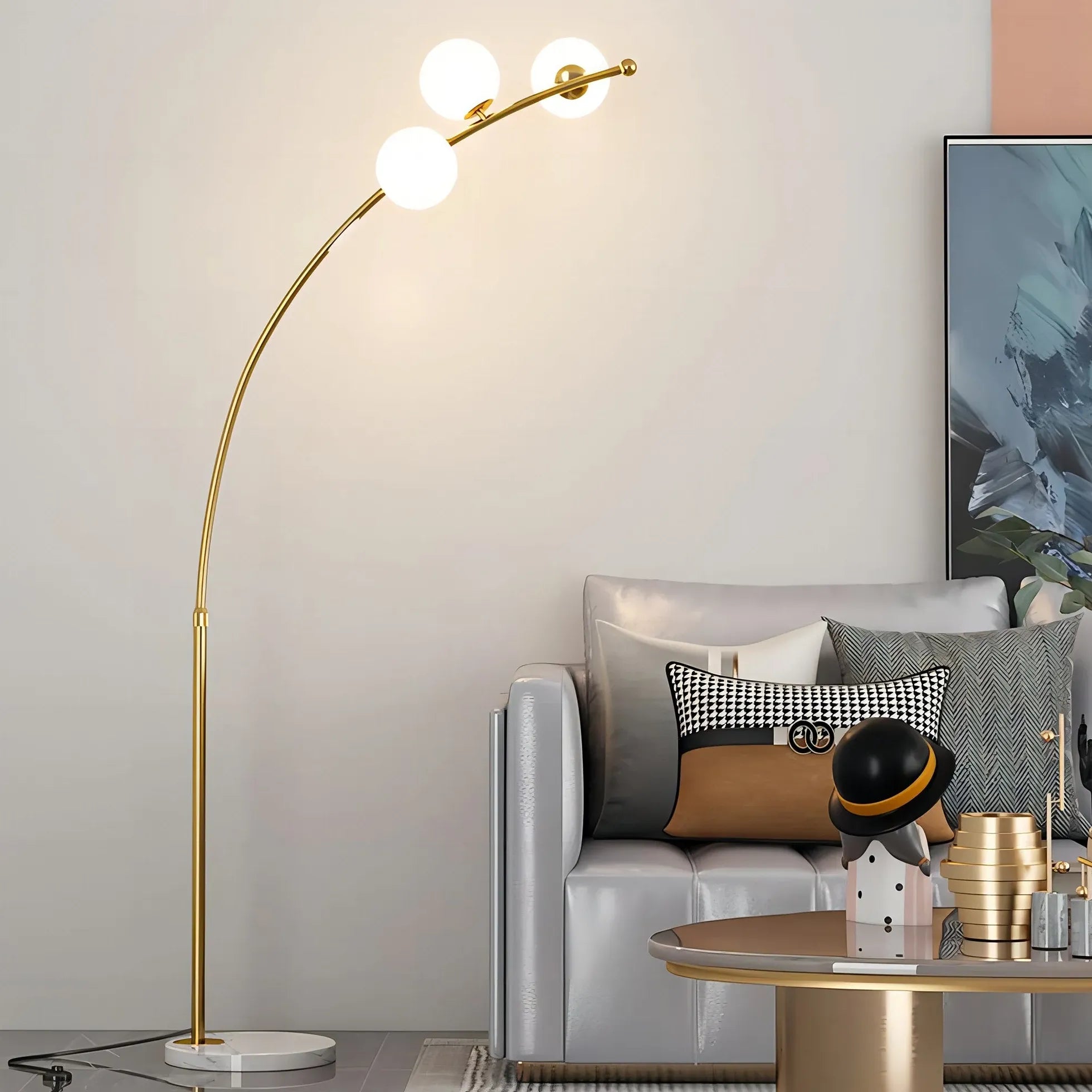 White Multi-Ball Arched Modern Floor Lamp