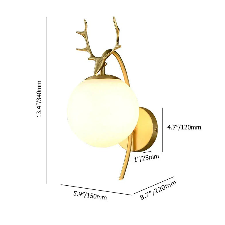 Deer Antler Glass Ball Bedroom Wall Lights