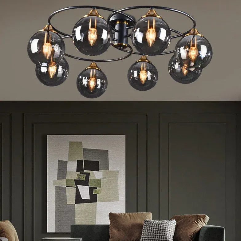 Smoked Industrial Glass Flush Ceiling Lights