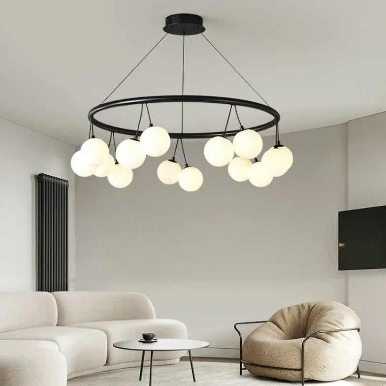 Round Frame Black Modern Chandelier