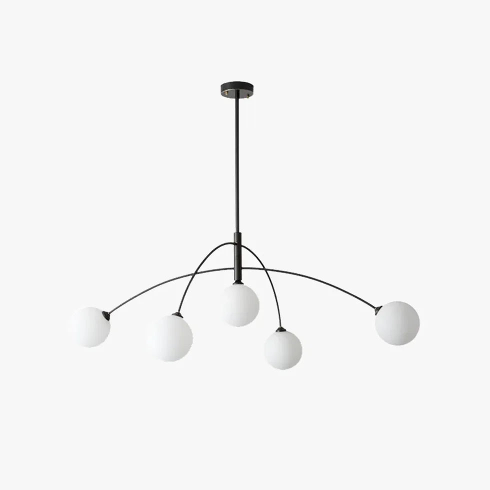 White Glass Ball Arc-Shaped Metal Modern Chandelier