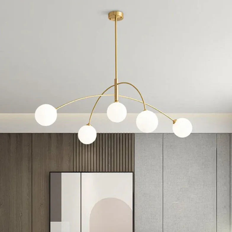 White Glass Ball Arc-Shaped Metal Modern Chandelier