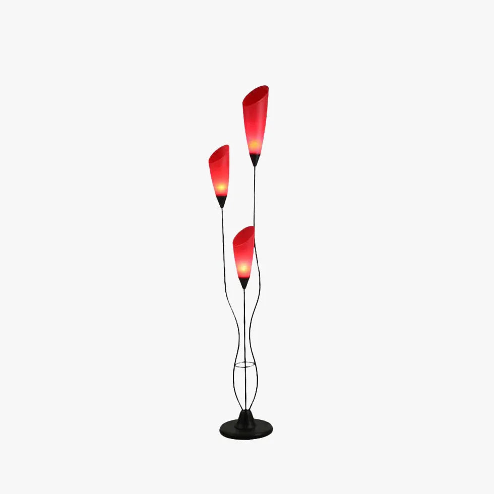 Three-Headed Red Petal Curved Pole Floor Lamp