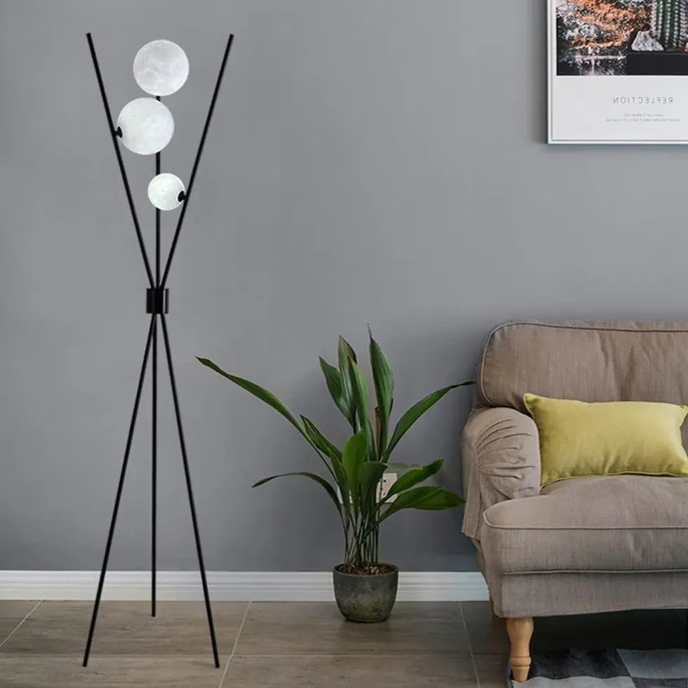 Multi-Ball Black Metal Tripod Floor Lamp