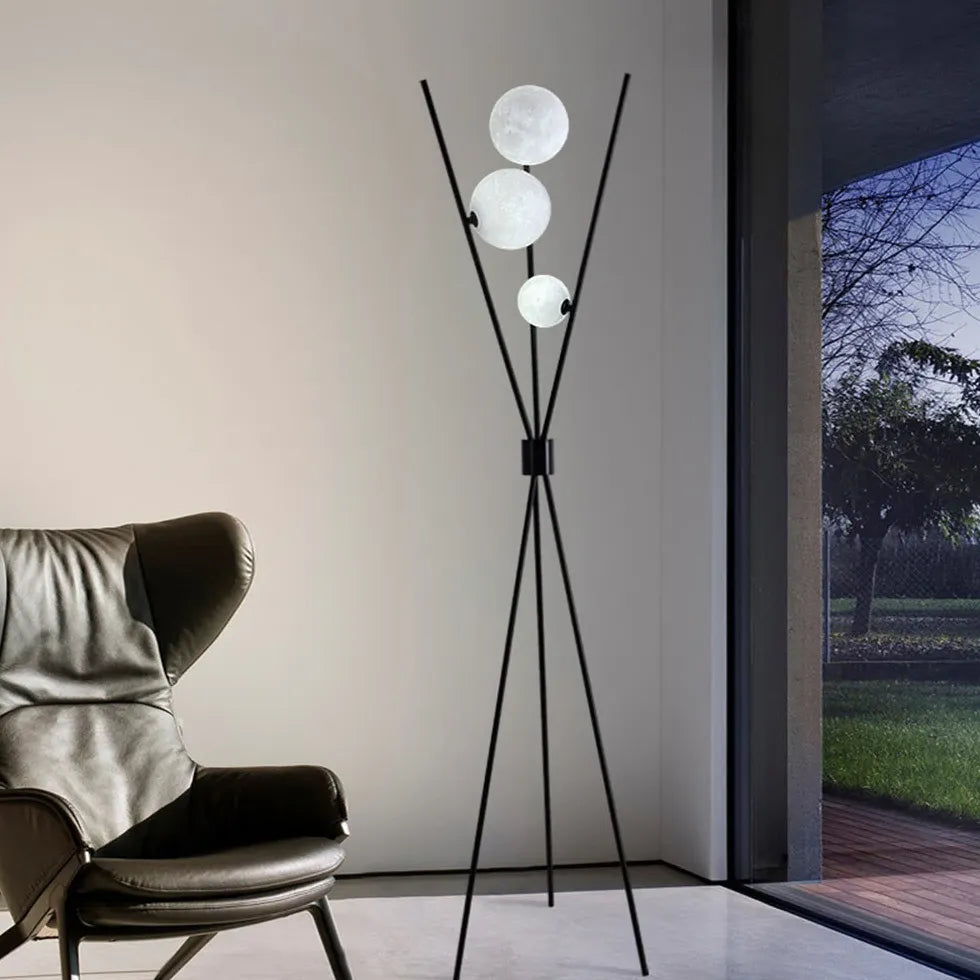 Multi-Ball Black Metal Tripod Floor Lamp