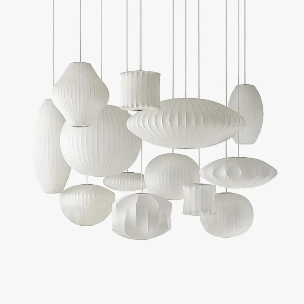 Lantern-Shaped White Fabric Vintage Pendant Light