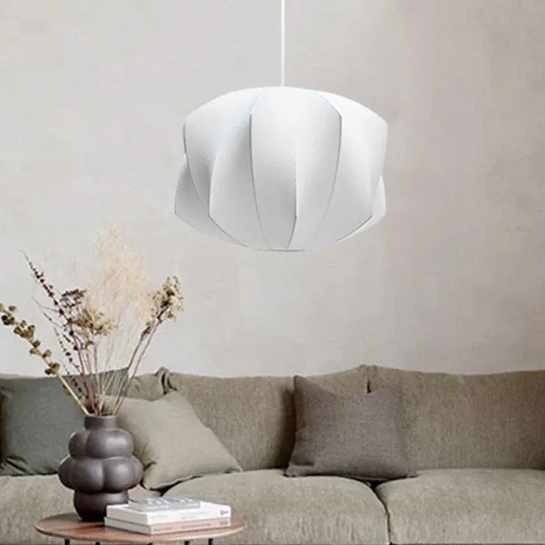 Lantern-Shaped White Fabric Vintage Pendant Light