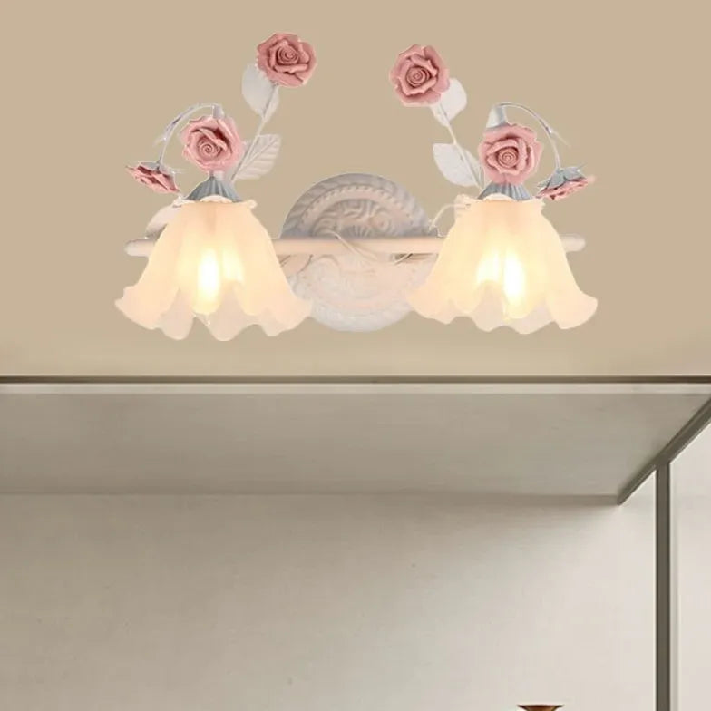 Rose Glass Country Bathroom Wall Lights