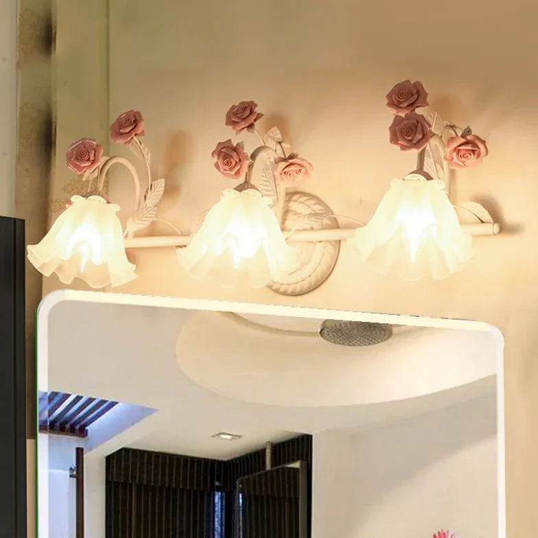 Rose Glass Country Bathroom Wall Lights