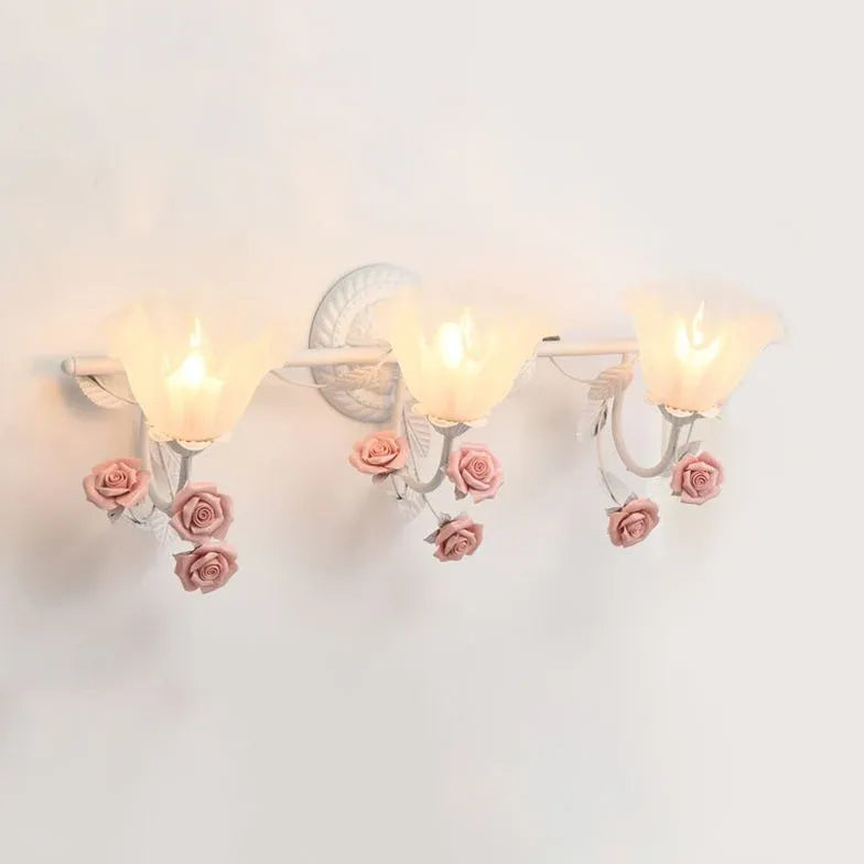 Rose Glass Country Bathroom Wall Lights