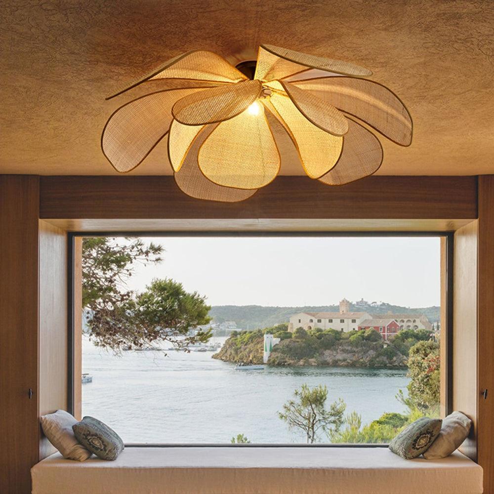 Handmade Rattan Ceiling Light With Petal Design