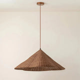 Vintage Scalloped Flower Woven Rattan Pendant Light For Living Room