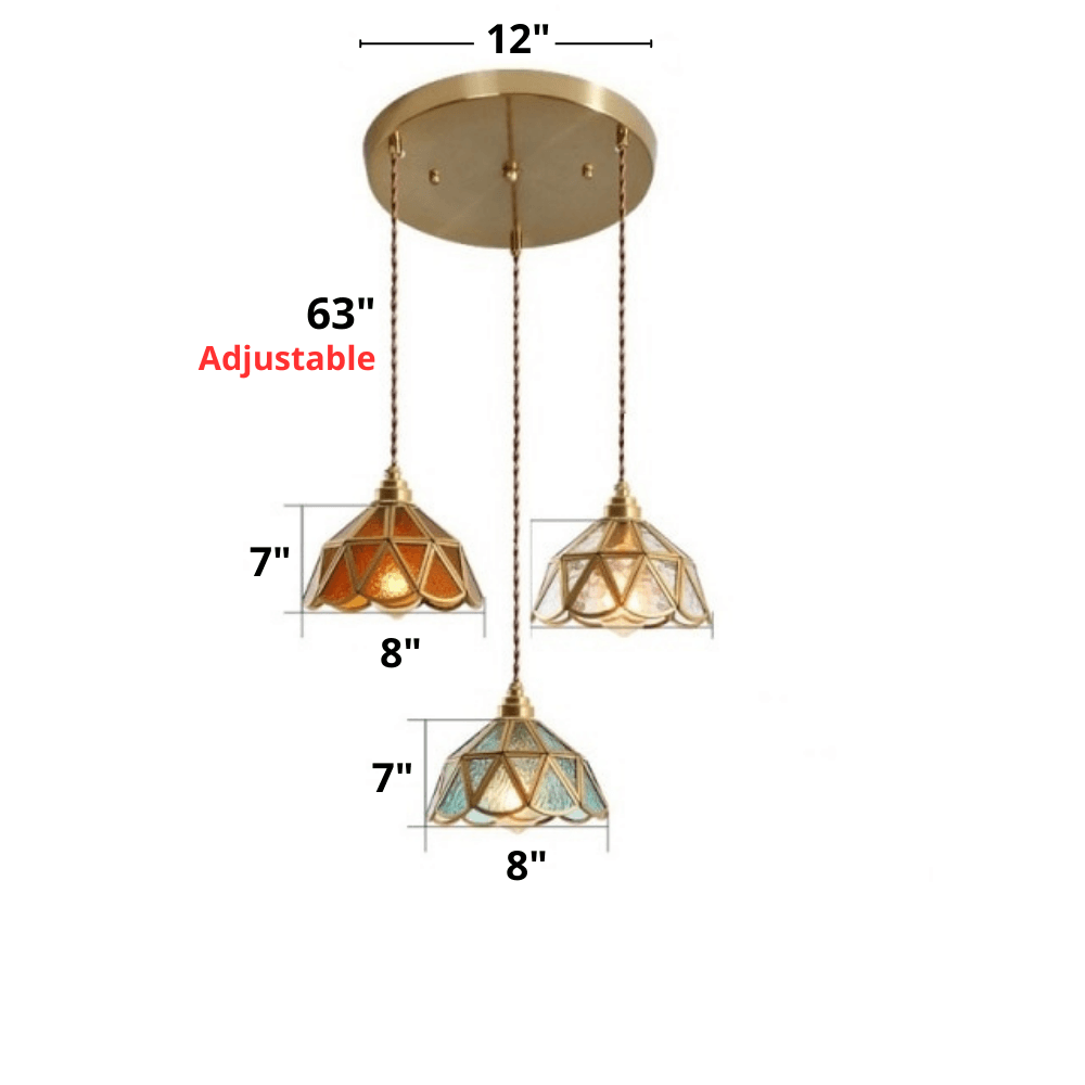 Colored Glass and Antique Brass Pendant Light