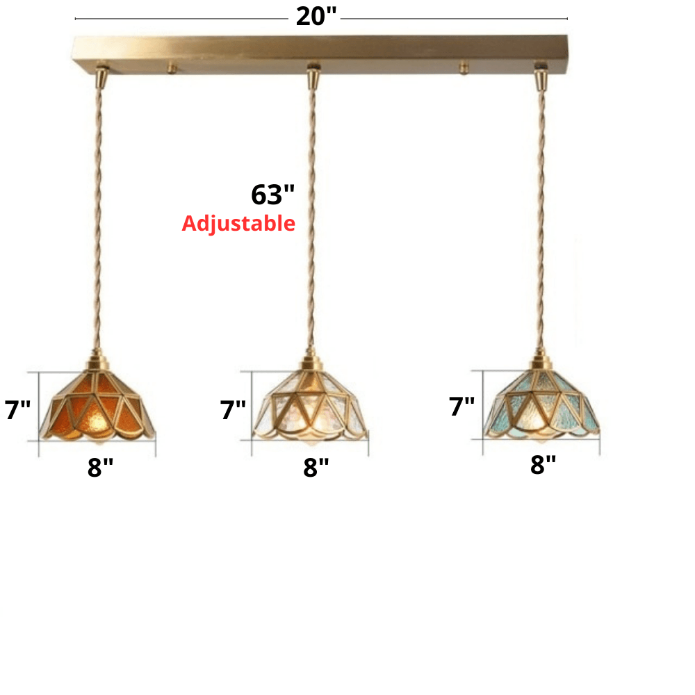 Colored Glass and Antique Brass Pendant Light