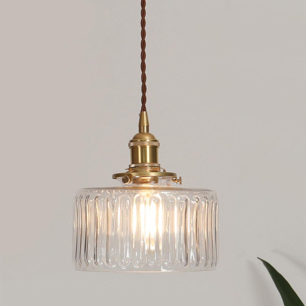Vintage Green Brass and Glass Pendant Light