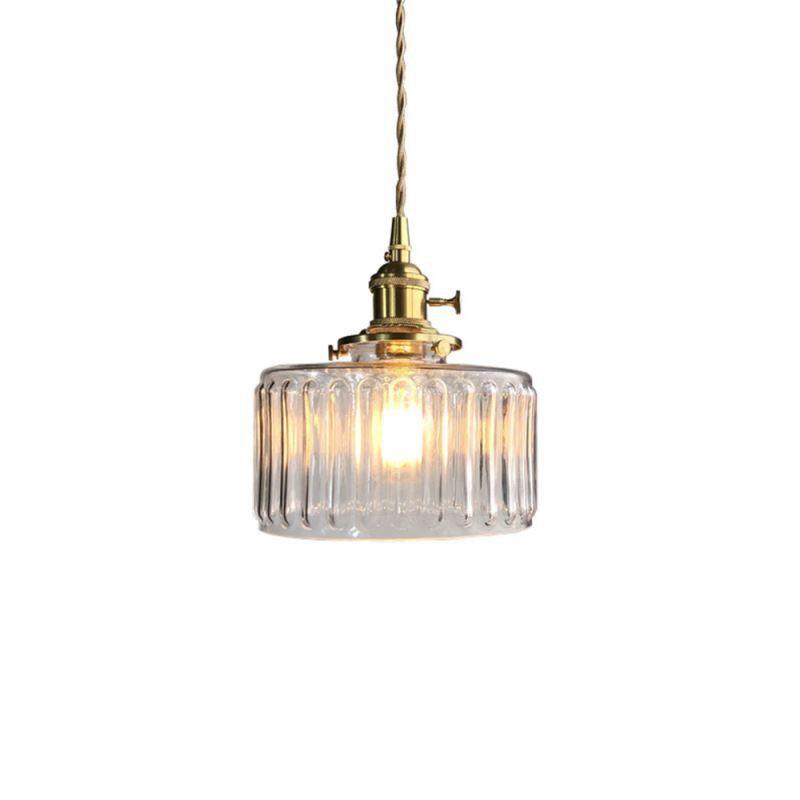 Vintage Green Brass and Glass Pendant Light