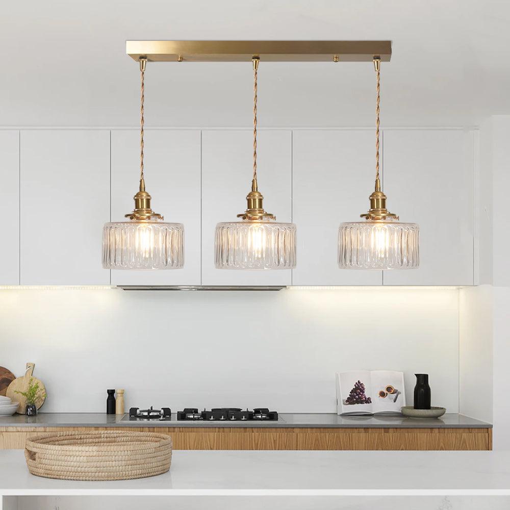 Vintage Green Brass and Glass Pendant Light