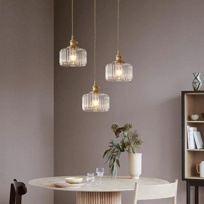 Vintage Green Brass and Glass Pendant Light