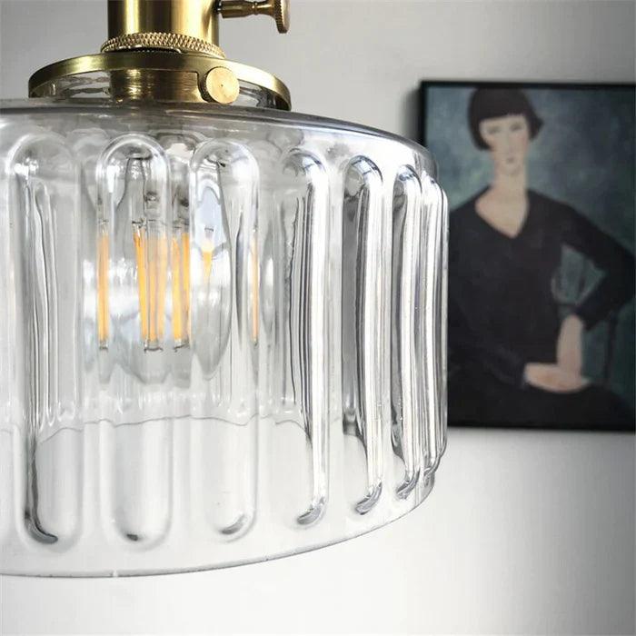 Vintage Green Brass and Glass Pendant Light