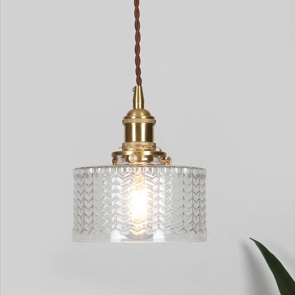 Vintage Green Brass and Glass Pendant Light